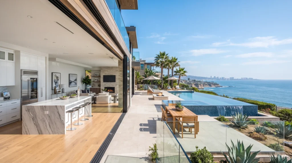 Residential Real Estate Photography in San Diego, CA: A Complete Guide 1 Professional real estate photography of a luxury San Diego home with a seamless ocean-view backyard and infinity pool.